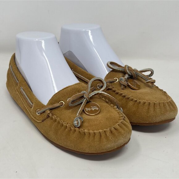 Coach Womens Antonia Leather Moccasin Tan Suede Logo Pendant Size 6.5 - Picture 2 of 14